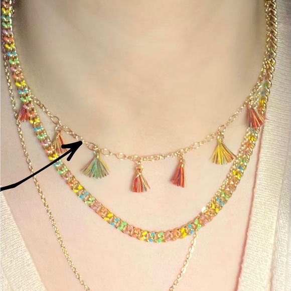 Rainbow Mini Tassels Necklace Gold plated 16" chain summer spring boho style 🌈 - Picture 2 of 3